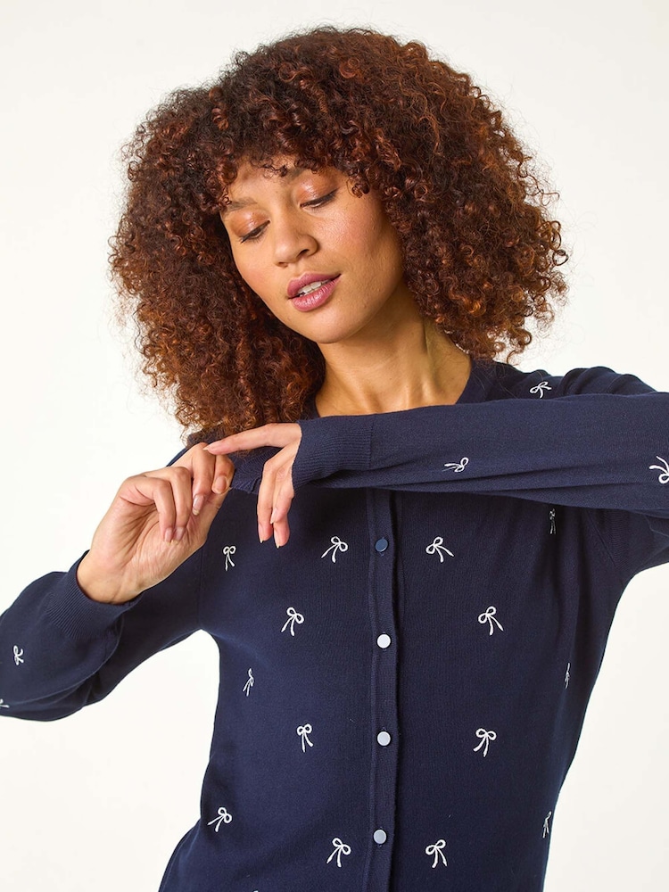Roman Blue Bow Embroidered Cardigan - Image 4 of 5