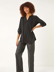 Roman Black Diamante Trim Button Tunics - Image 1 of 5