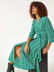 Roman Green Leaf Print Midi Shirt Dress - Image 1 of 5