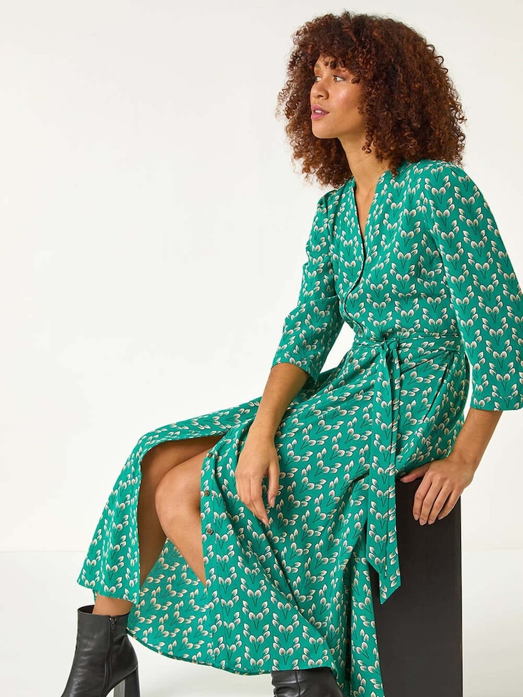 Verde - Roman Leaf Print Midi Shirt Dress - Imagen 1 de 5 Verde - Roman Leaf Print Midi Shirt Dress - Imagen 1 de 5