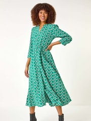 Roman Green Leaf Print Midi Shirt Dress - Image 2 of 5