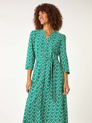 Roman Green Leaf Print Midi Shirt Dress - Image 3 of 5