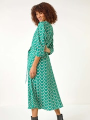 Roman Green Leaf Print Midi Shirt Dress - Image 4 of 5