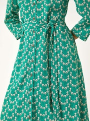 Roman Green Leaf Print Midi Shirt Dress - Image 5 of 5