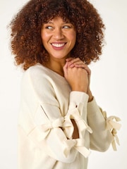 Roman White Bow Sleeve Detail Knit Jumper - Image 1 of 5