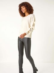 Roman White Bow Sleeve Detail Knit Jumper - Image 2 of 5