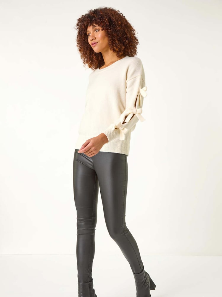 Roman White Bow Sleeve Detail Knit Jumper - Image 2 of 5