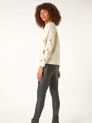 Roman White Bow Sleeve Detail Knit Jumper - Image 3 of 5