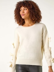 Roman White Bow Sleeve Detail Knit Jumper - Image 4 of 5