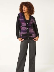 Roman Purple Colourblock Fluffy Knit Cardigan - Image 2 of 5