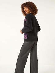 Roman Purple Colourblock Fluffy Knit Cardigan - Image 3 of 5