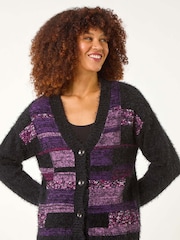 Roman Purple Colourblock Fluffy Knit Cardigan - Image 4 of 5