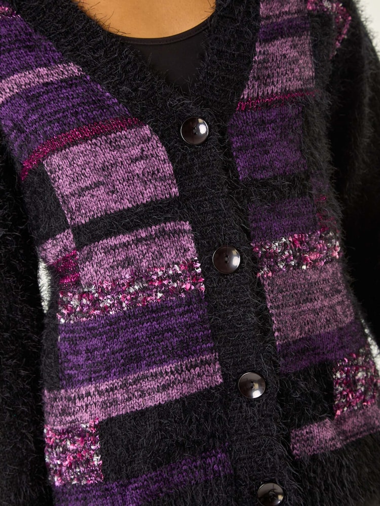 Roman Purple Colourblock Fluffy Knit Cardigan - Image 5 of 5