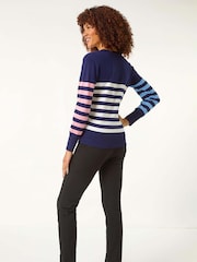 Roman Blue Stripe Heart Crew Neck Knit Jumper - Image 2 of 5