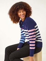 Roman Blue Stripe Heart Crew Neck Knit Jumper - Image 3 of 5