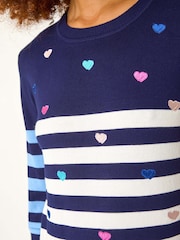 Roman Blue Stripe Heart Crew Neck Knit Jumper - Image 5 of 5