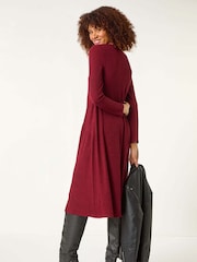 Roman Red Ribbed Drop Waist Stretch Midi Dress - Image 3 of 5