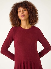 Roman Red Ribbed Drop Waist Stretch Midi Dress - Image 4 of 5