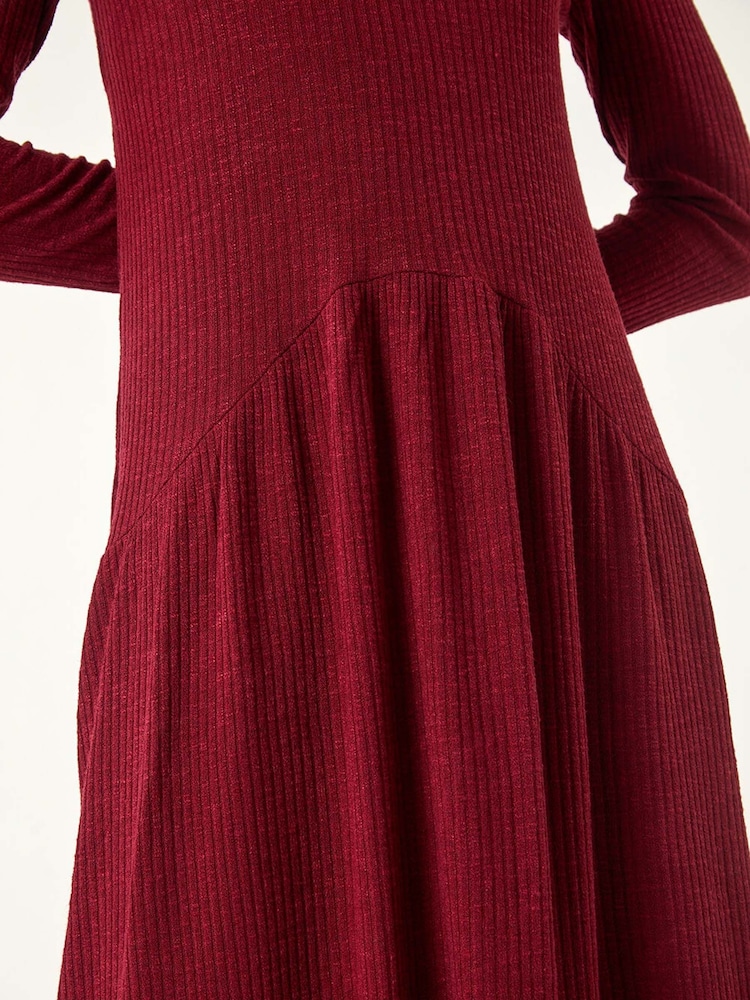 Roman Red Ribbed Drop Waist Stretch Midi Dress - Image 5 of 5