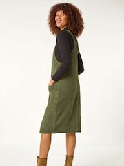 Roman Green Corduroy Pinafore Midi 100% Cotton Dress - Image 1 of 5
