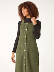 Roman Green Corduroy Pinafore Midi 100% Cotton Dress - Image 2 of 5