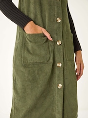 Roman Green Corduroy Pinafore Midi 100% Cotton Dress - Image 5 of 5