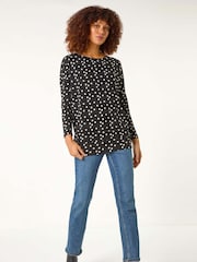 Roman Black Spot Print Drop Shoulder Top - Image 2 of 5