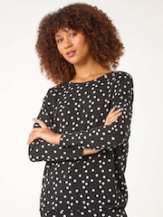 Roman Black Spot Print Drop Shoulder Top - Image 4 of 5