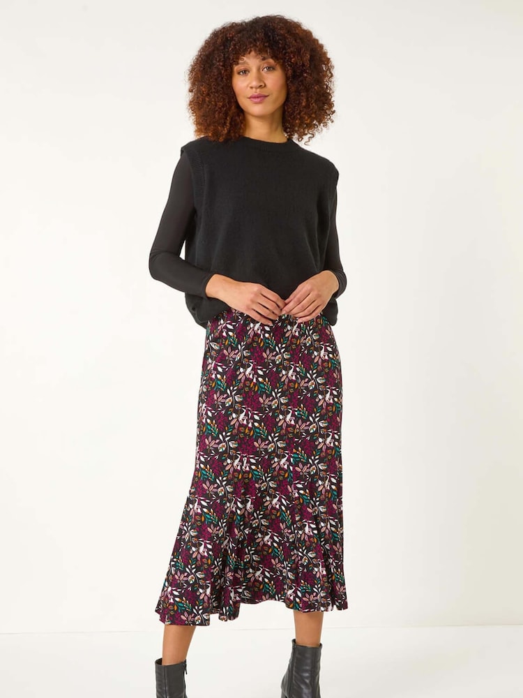 Roman Leaf Print Panel Skirt - Imagen 2 de 5 Roman Leaf Print Panel Skirt - Imagen 2 de 5