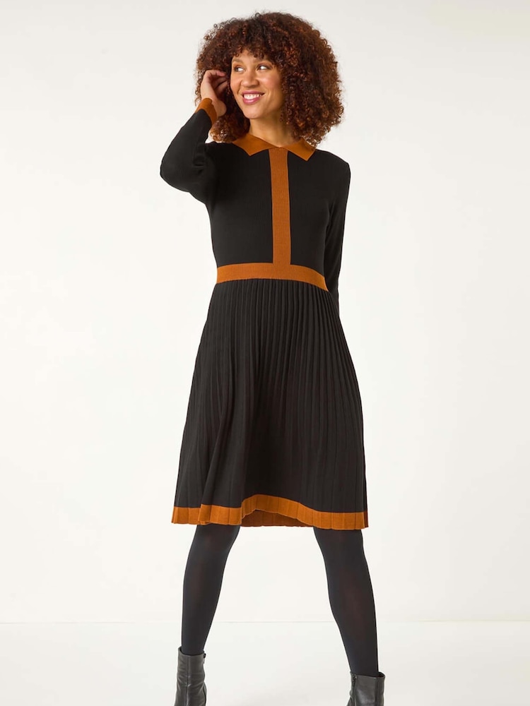 Negro - Vestido de punto con cuello en contraste de Roman - Imagen 2 de 5 Negro - Vestido de punto con cuello en contraste de Roman - Imagen 2 de 5
