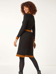 Roman Black Contrast Collar Knitted Dress - Image 3 of 5