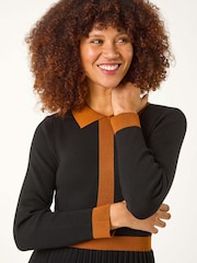 Roman Black Contrast Collar Knitted Dress - Image 4 of 5