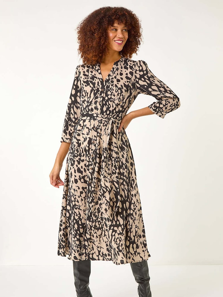 Roman Brown Abstract Midi Shirt Dress - Image 2 of 5