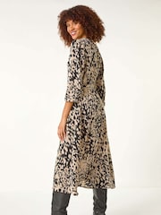 Roman Brown Abstract Midi Shirt Dress - Image 3 of 5
