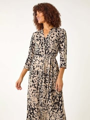 Roman Brown Abstract Midi Shirt Dress - Image 4 of 5