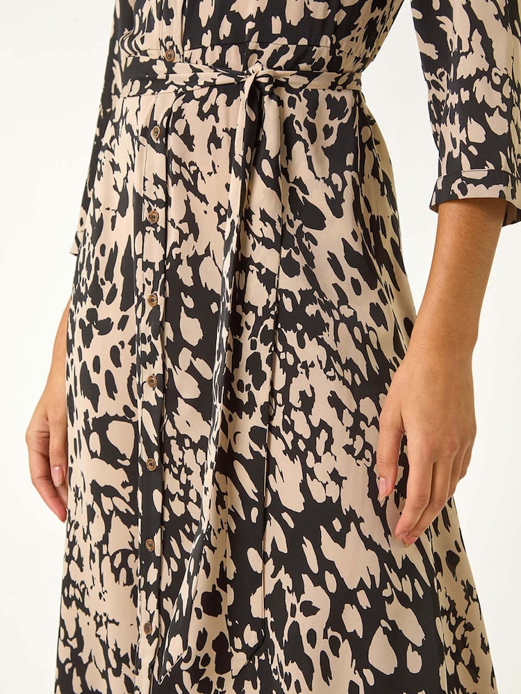Roman Brown Abstract Midi Shirt Dress - Image 5 of 5