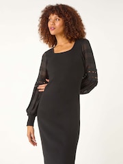 Rochie Roman tricotată cu mâneci din dantelă - Image 2 of 5