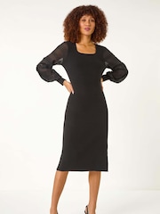 Rochie Roman tricotată cu mâneci din dantelă - Image 3 of 5