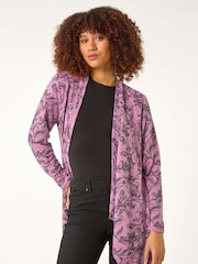 Roman Pink Linear Floral Print Gathered Cardigan - Image 2 of 5