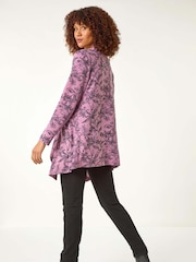 Roman Pink Linear Floral Print Gathered Cardigan - Image 3 of 5