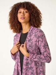 Roman Pink Linear Floral Print Gathered Cardigan - Image 4 of 5