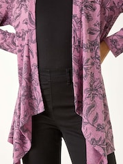 Roman Pink Linear Floral Print Gathered Cardigan - Image 5 of 5