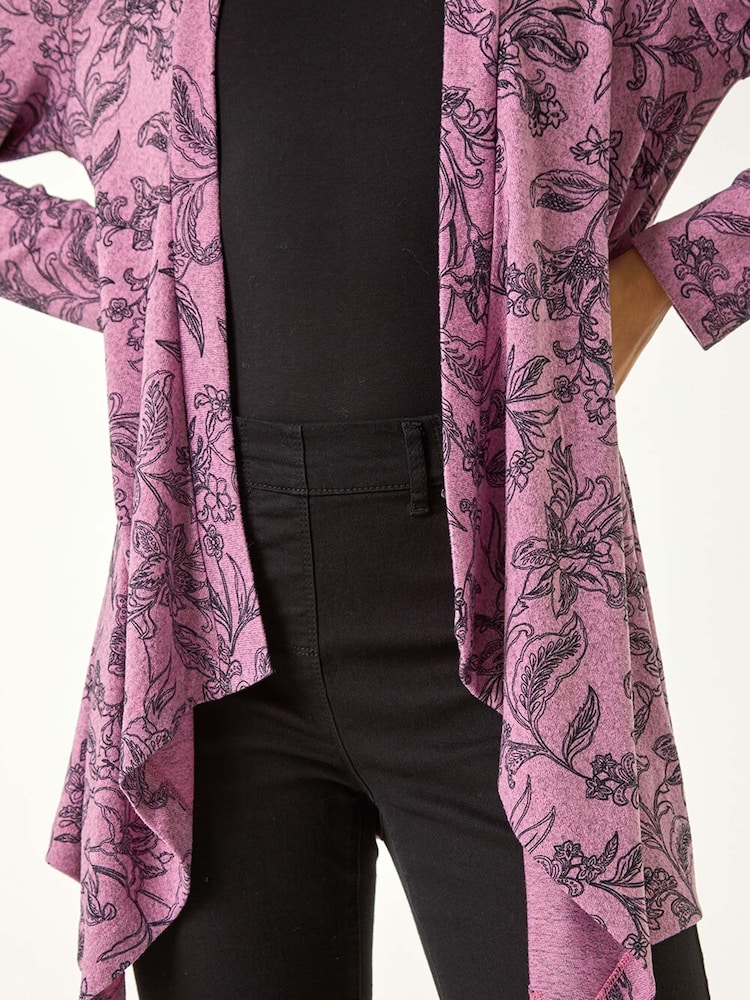 Roman Pink Linear Floral Print Gathered Cardigan - Image 5 of 5