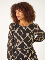 Roman Black Slash Print Belted Midi Dress - Image 4 of 5