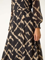 Roman Black Slash Print Belted Midi Dress - Image 5 of 5