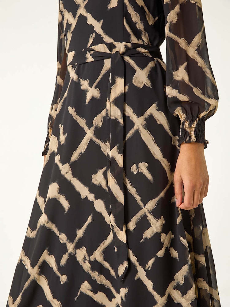 Roman Black Slash Print Belted Midi Dress - Image 5 of 5