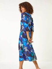 Roman Blue Floral Fit & Flare Midi Dress - Image 1 of 5