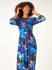Roman Blue Floral Fit & Flare Midi Dress - Image 2 of 5