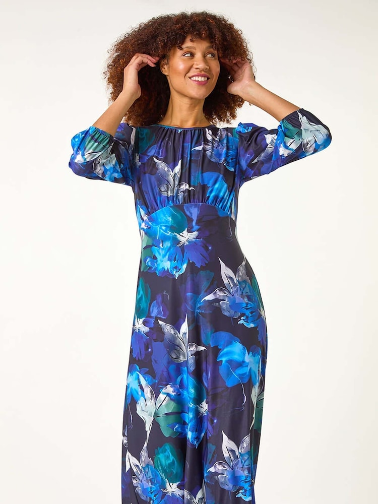 Roman Blue Floral Fit & Flare Midi Dress - Image 2 of 5