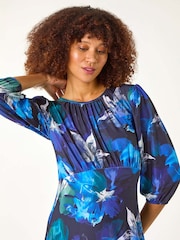Roman Blue Floral Fit & Flare Midi Dress - Image 4 of 5